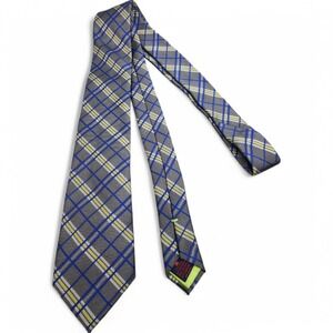 ROOSTER Mens Necktie Gray Blue Madras Plaid Silk‎ Blend 3" Narrow Tie 59" long